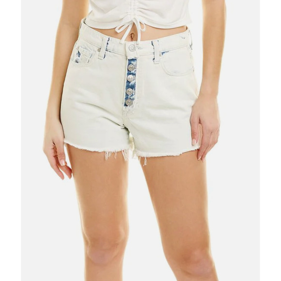 7 For All Mankind Ocean Avenue Shorts Womens 25 Distressed High Rise Button Fly - Picture 1 of 14